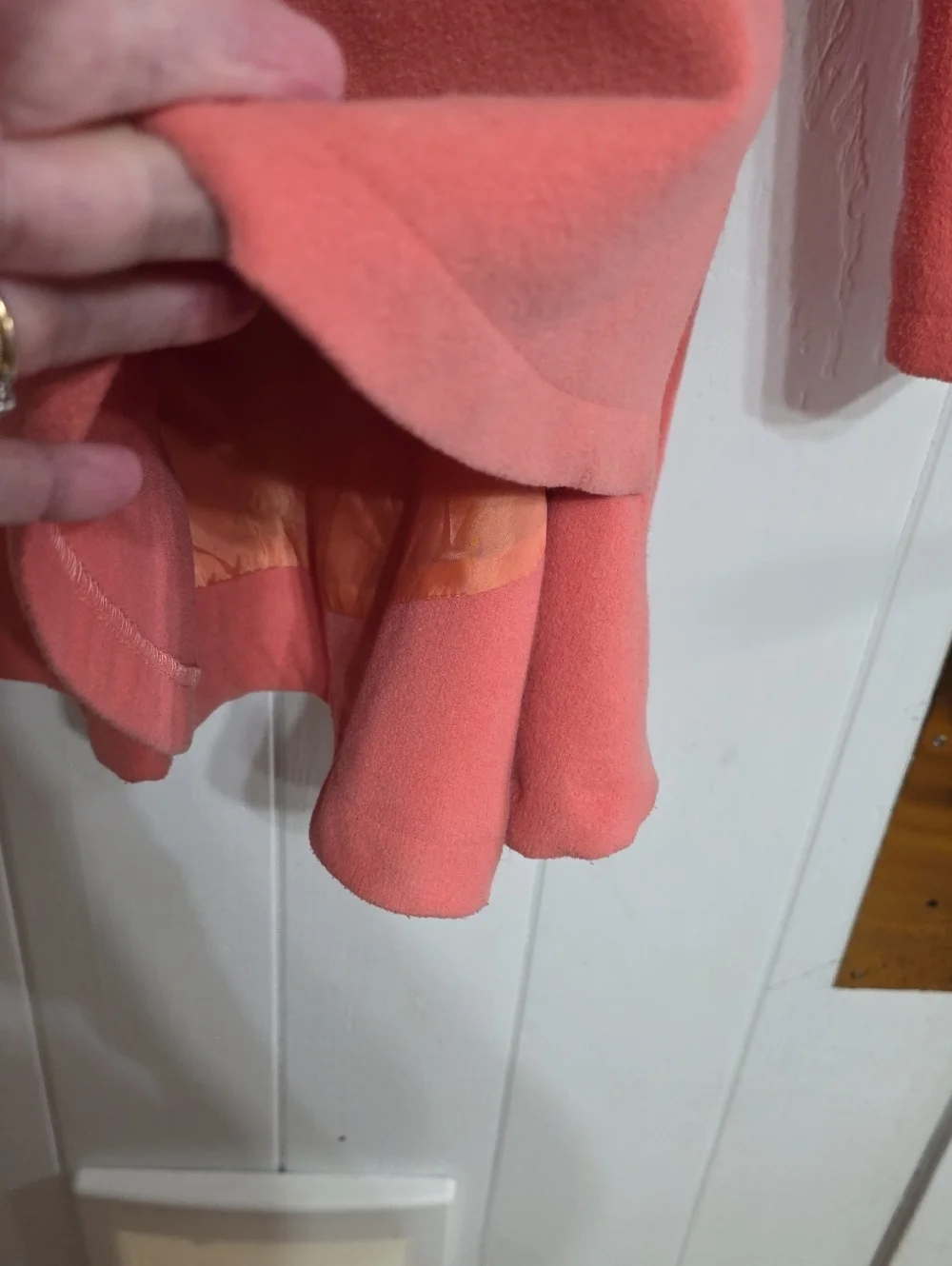 RISE Christian Rise Womens Coat Peach Belted Pockets Buttons Sz L GUC **READ**